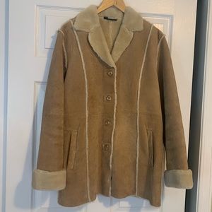 100% Suede Retro Look Coat w/ Faux Fur Lining